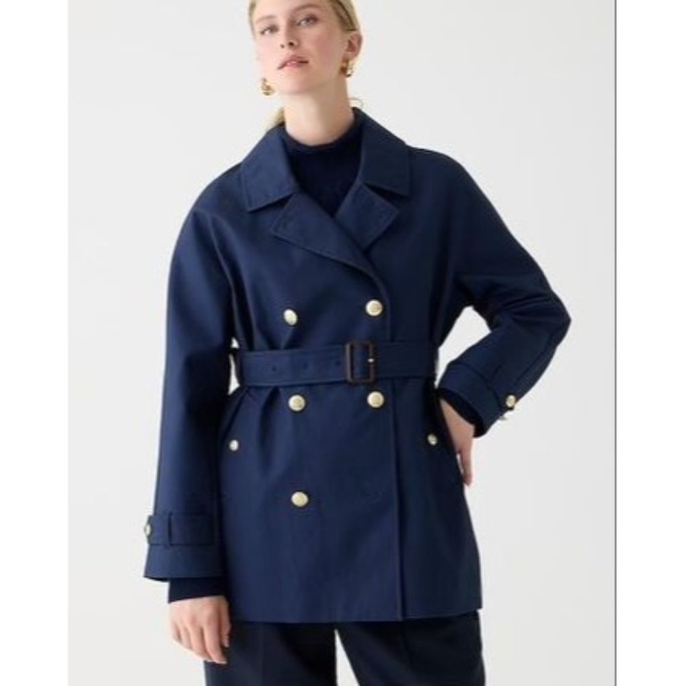 J. Crew Factory Navy Double-Breasted Trench Coat with Gold Buttons